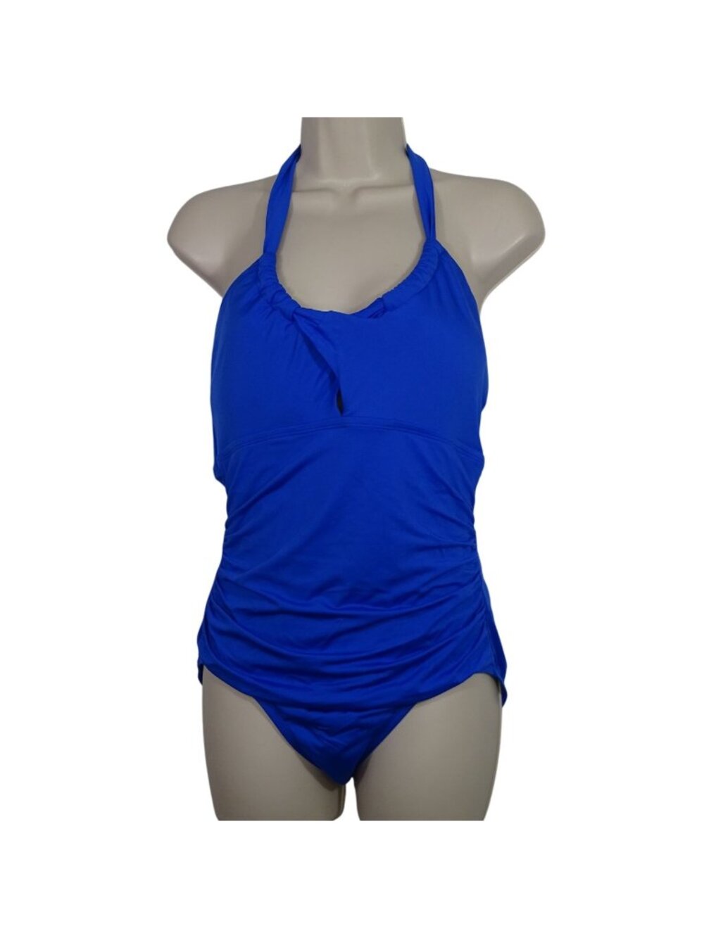 Merona Blue Ruched Halter One Piece Swimsuit Women Size M Padded FLAW